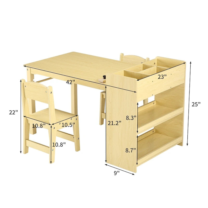 Table d'activités pour enfants avec chaises, bureau d'activités avec étagères de rangement