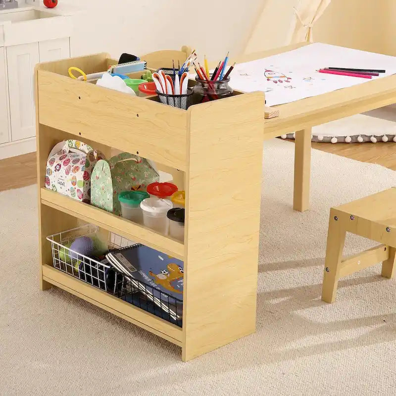 Table d'activités pour enfants avec chaises, bureau d'activités avec étagères de rangement