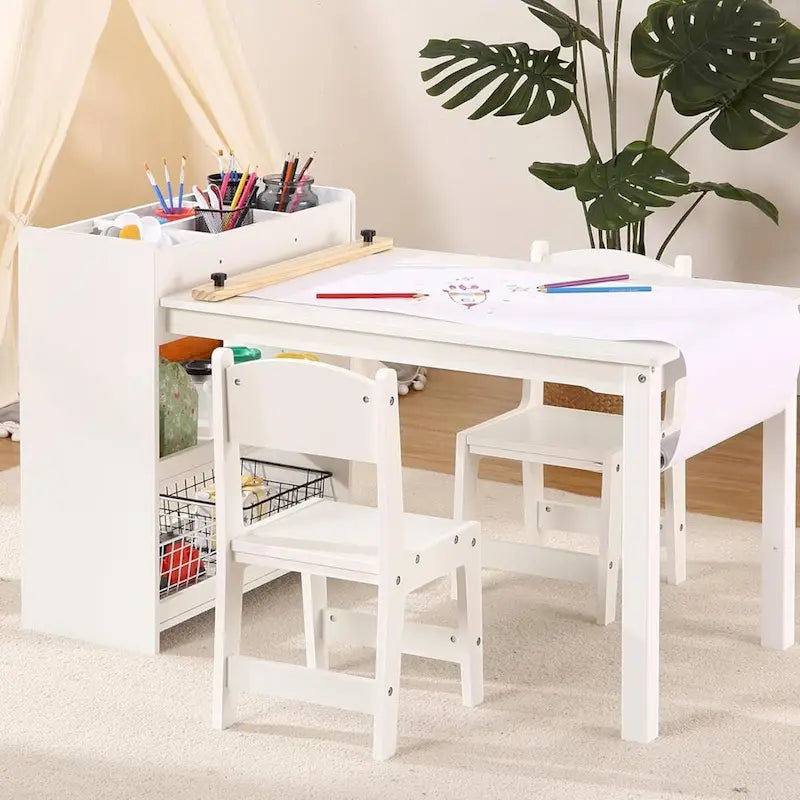 Table d'activités pour enfants avec chaises, bureau d'activités avec étagères de rangement