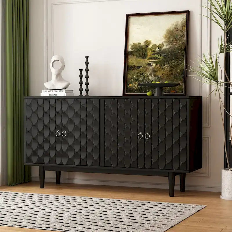 Bahut moderne à 4 portes avec portes à motifs convexes