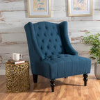 Fauteuil club capitonné contemporain à oreilles, fauteuil club à dossier haut avec pieds en bois
