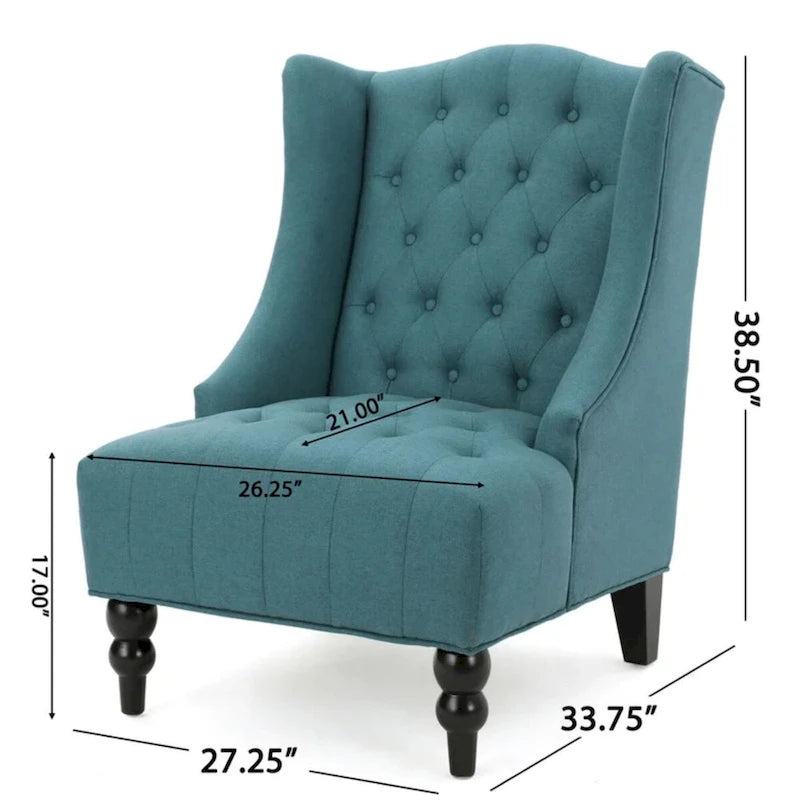 Fauteuil club capitonné contemporain à oreilles, fauteuil club à dossier haut avec pieds en bois