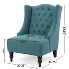 Fauteuil club capitonné contemporain à oreilles, fauteuil club à dossier haut avec pieds en bois