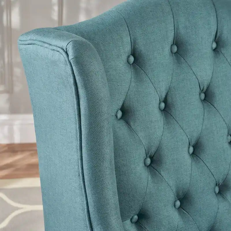 Fauteuil club capitonné contemporain à oreilles, fauteuil club à dossier haut avec pieds en bois
