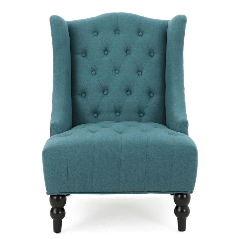 Fauteuil club capitonné contemporain à oreilles, fauteuil club à dossier haut avec pieds en bois
