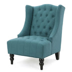 Fauteuil club capitonné contemporain à oreilles, fauteuil club à dossier haut avec pieds en bois