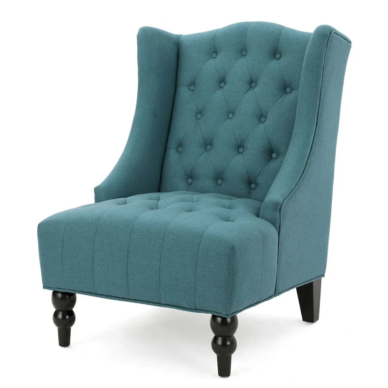 Fauteuil club capitonné contemporain à oreilles, fauteuil club à dossier haut avec pieds en bois