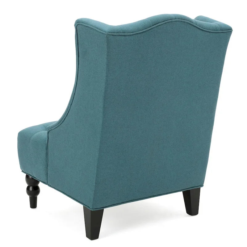 Fauteuil club capitonné contemporain à oreilles, fauteuil club à dossier haut avec pieds en bois