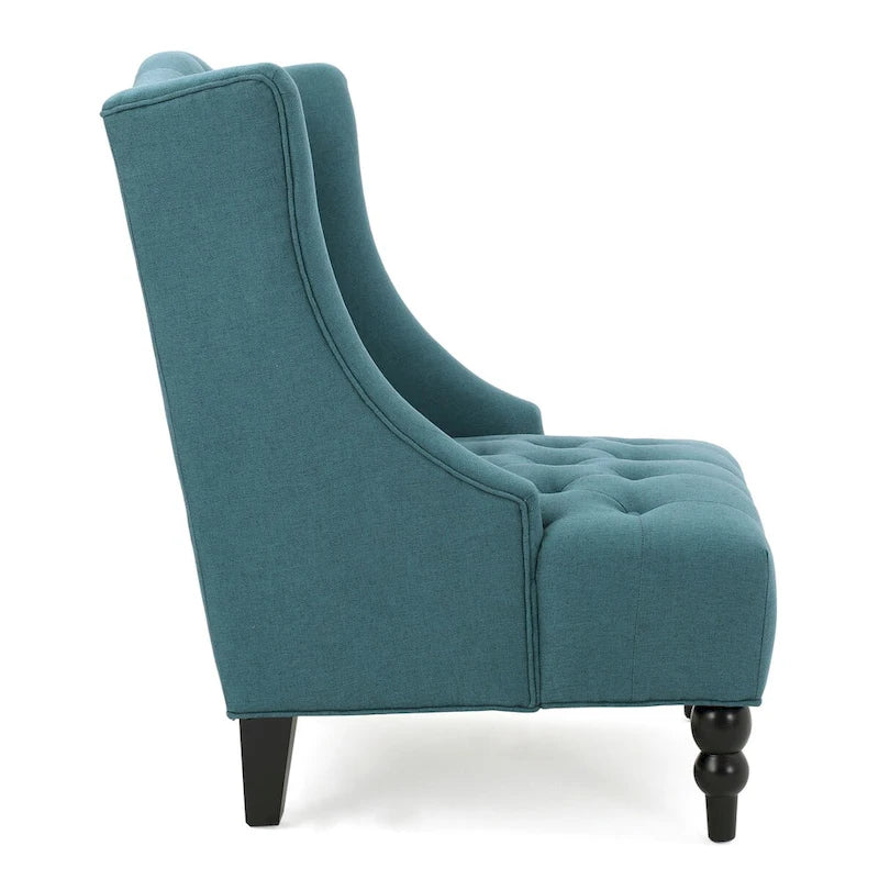 Fauteuil club capitonné contemporain à oreilles, fauteuil club à dossier haut avec pieds en bois