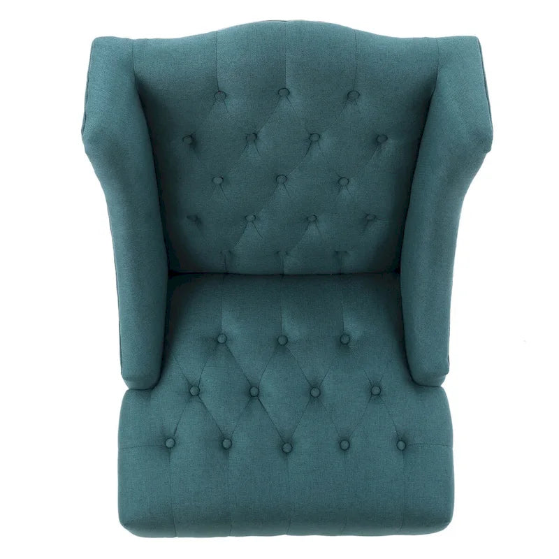 Fauteuil club capitonné contemporain à oreilles, fauteuil club à dossier haut avec pieds en bois