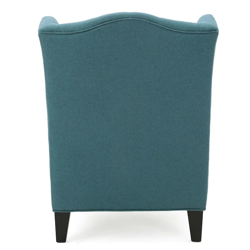 Fauteuil club capitonné contemporain à oreilles, fauteuil club à dossier haut avec pieds en bois