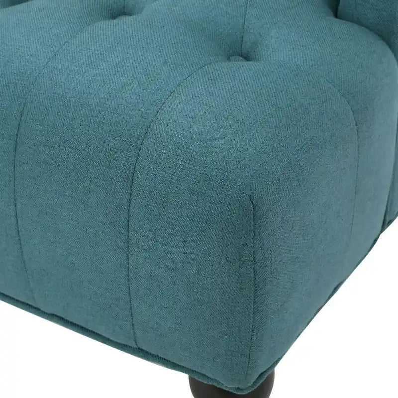 Fauteuil club capitonné contemporain à oreilles, fauteuil club à dossier haut avec pieds en bois