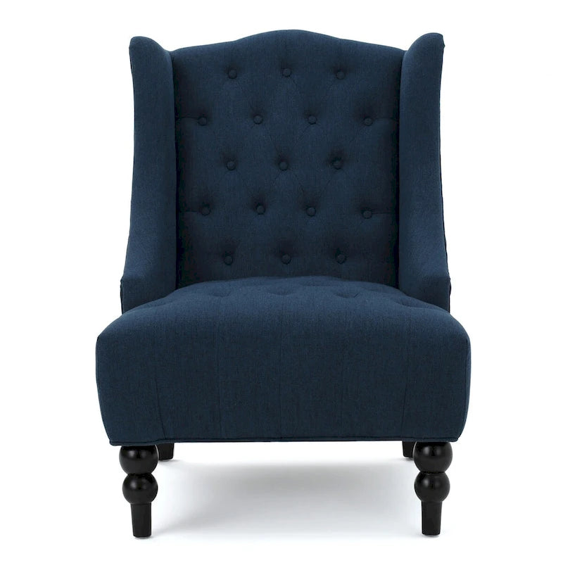 Fauteuil club capitonné contemporain à oreilles, fauteuil club à dossier haut avec pieds en bois