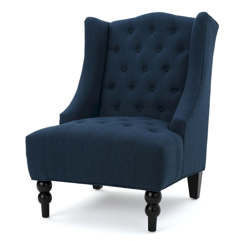 Fauteuil club capitonné contemporain à oreilles, fauteuil club à dossier haut avec pieds en bois