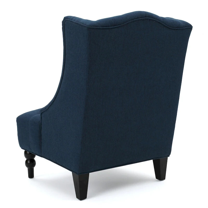 Fauteuil club capitonné contemporain à oreilles, fauteuil club à dossier haut avec pieds en bois