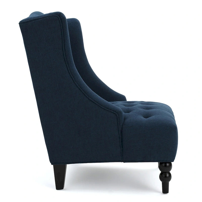Fauteuil club capitonné contemporain à oreilles, fauteuil club à dossier haut avec pieds en bois