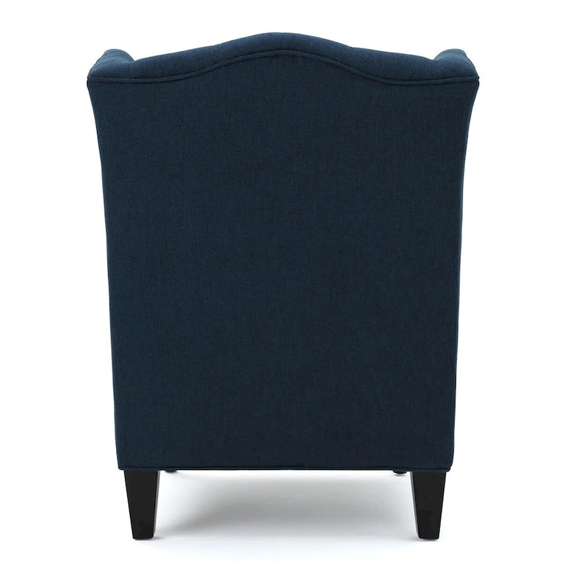 Fauteuil club capitonné contemporain à oreilles, fauteuil club à dossier haut avec pieds en bois