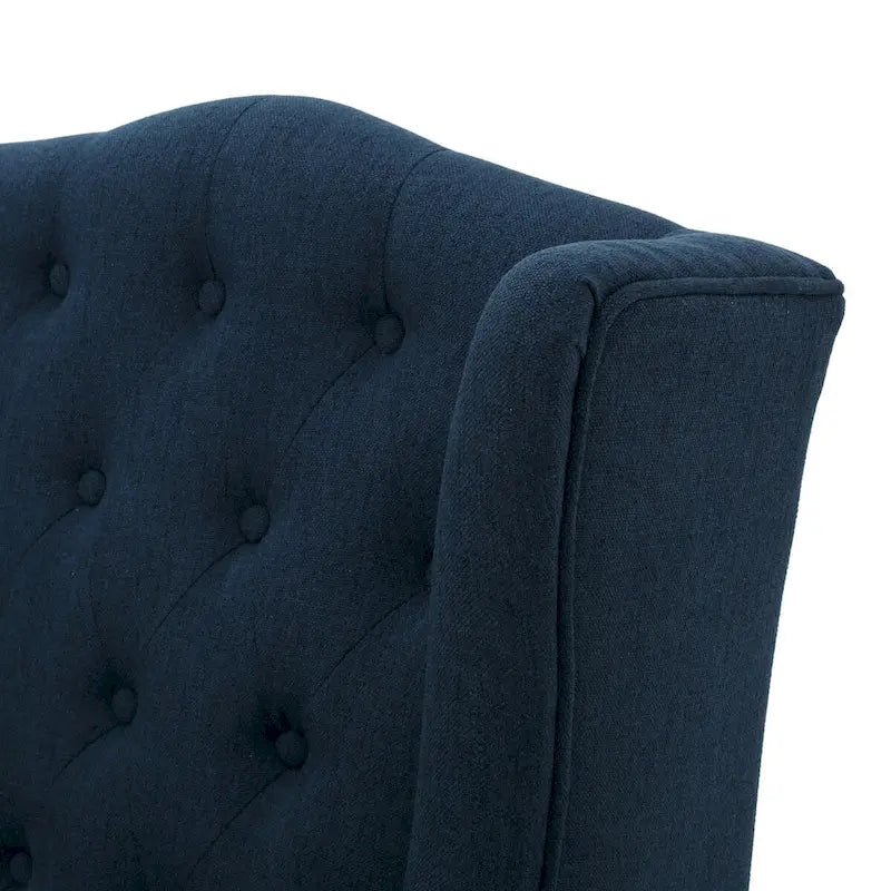 Fauteuil club capitonné contemporain à oreilles, fauteuil club à dossier haut avec pieds en bois