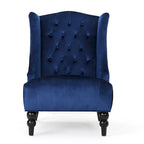 Fauteuil club capitonné contemporain à oreilles, fauteuil club à dossier haut avec pieds en bois
