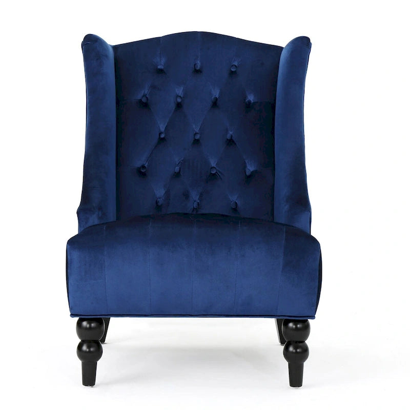 Fauteuil club capitonné contemporain à oreilles, fauteuil club à dossier haut avec pieds en bois