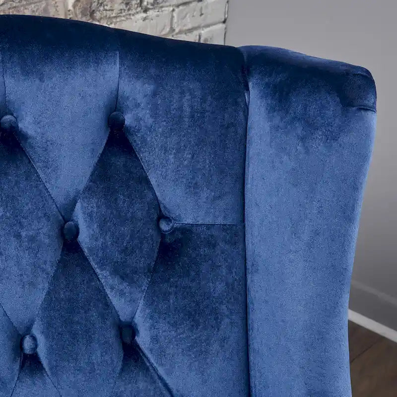 Fauteuil club capitonné contemporain à oreilles, fauteuil club à dossier haut avec pieds en bois
