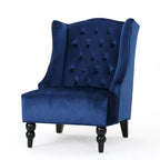 Fauteuil club capitonné contemporain à oreilles, fauteuil club à dossier haut avec pieds en bois