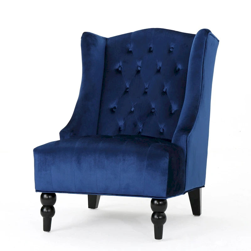 Fauteuil club capitonné contemporain à oreilles, fauteuil club à dossier haut avec pieds en bois